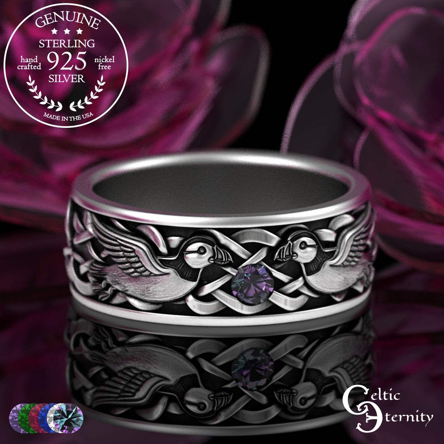 Sterling Men's Island Puffin Wedding Band with Alexandrite, 2120