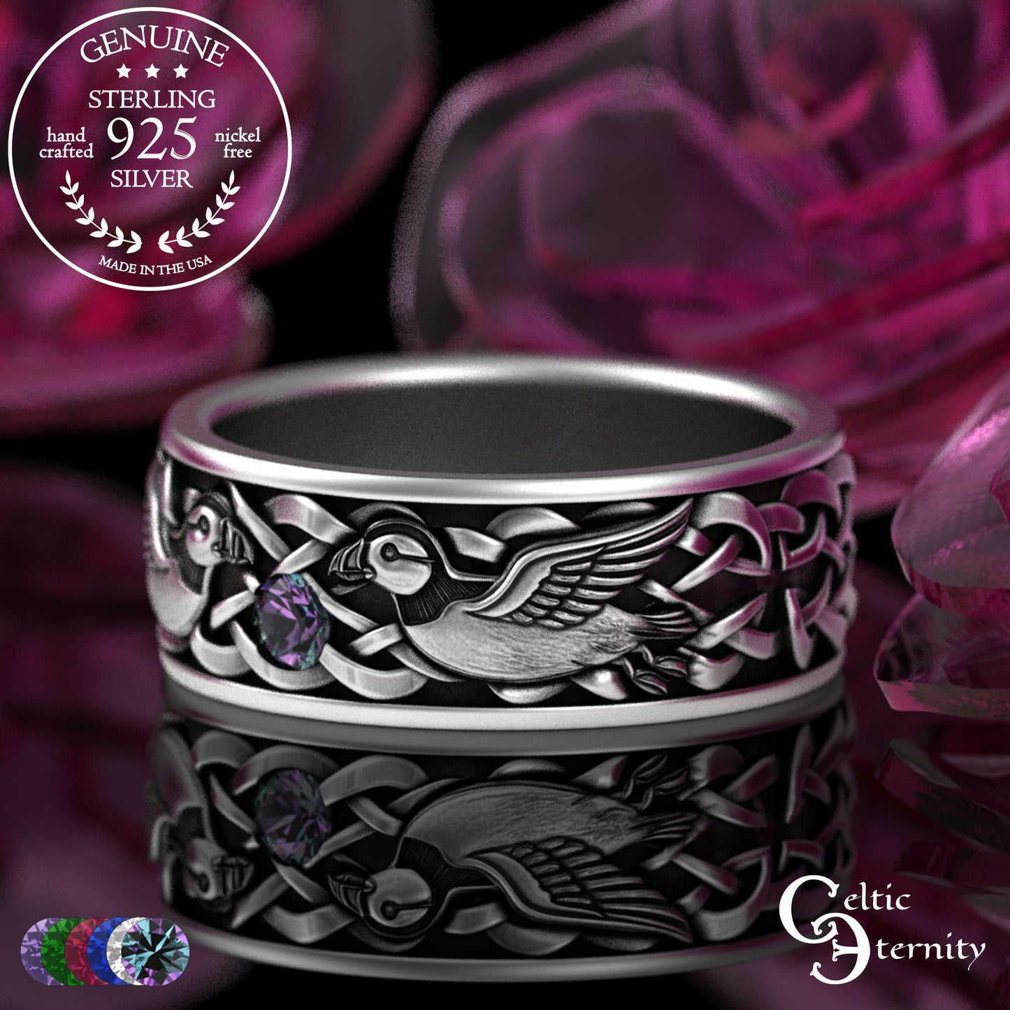 Sterling Men's Island Puffin Wedding Band with Alexandrite, 2120
