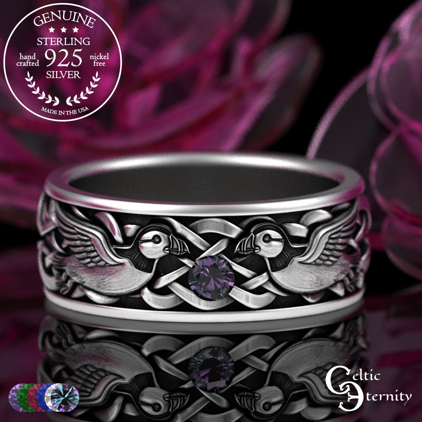 Sterling Men's Island Puffin Wedding Band with Alexandrite, 2120