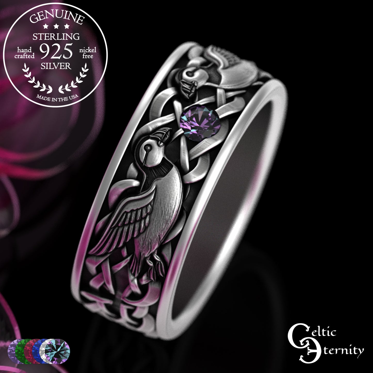 Sterling Men's Island Puffin Wedding Band with Alexandrite, 2120