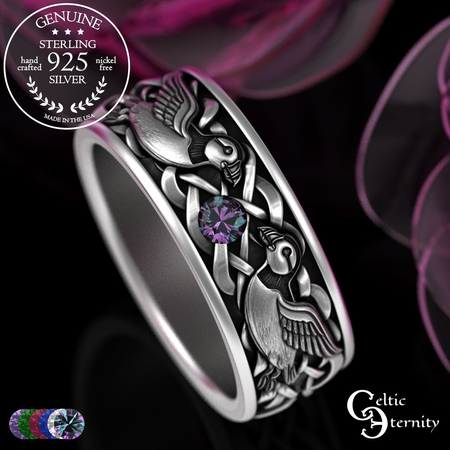 Sterling Men's Island Puffin Wedding Band with Alexandrite, 2120