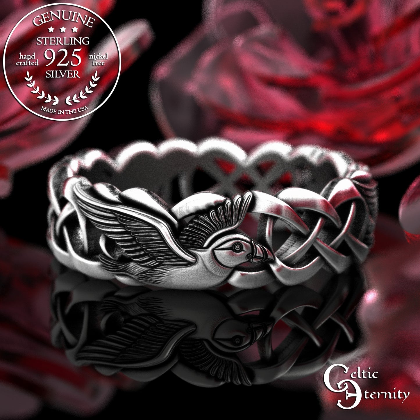 Women's Sterling Silver Puffins Wedding Band, 2122
