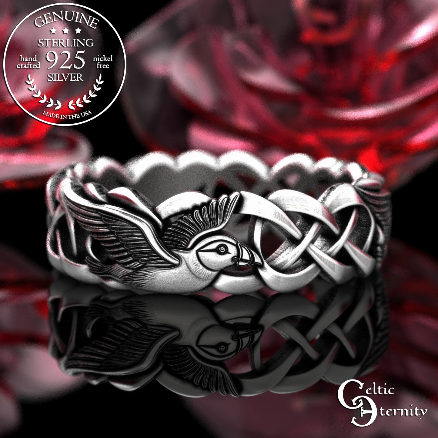 Women's Sterling Silver Puffins Wedding Band, 2122