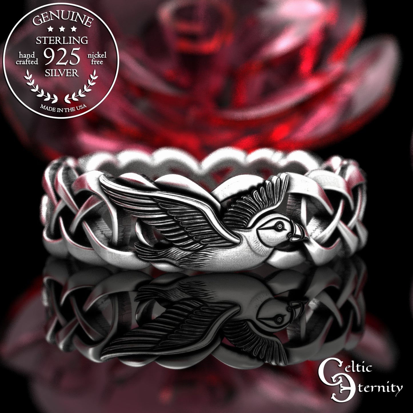Women's Sterling Silver Puffins Wedding Band, 2122