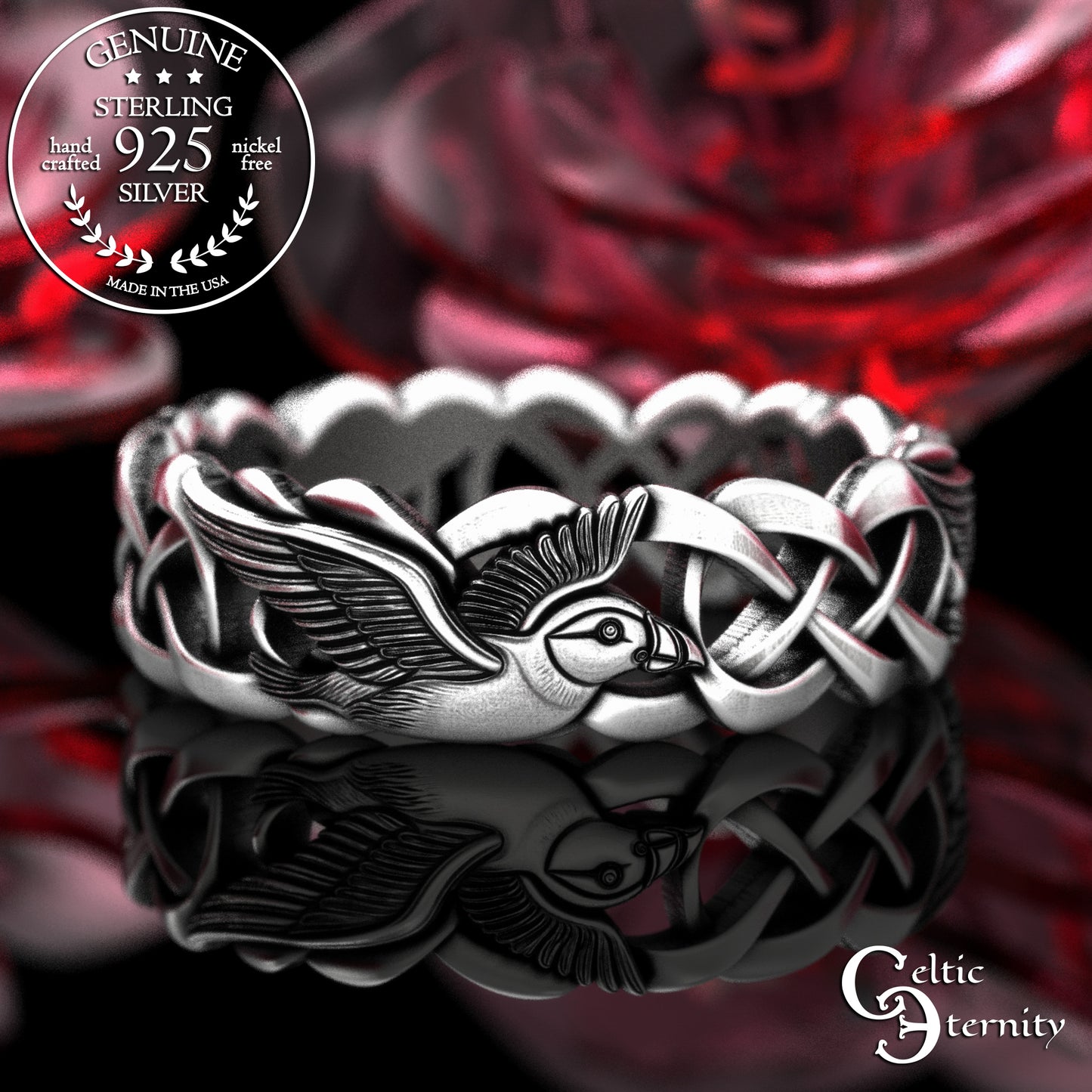 Women's Sterling Silver Puffins Wedding Band, 2122