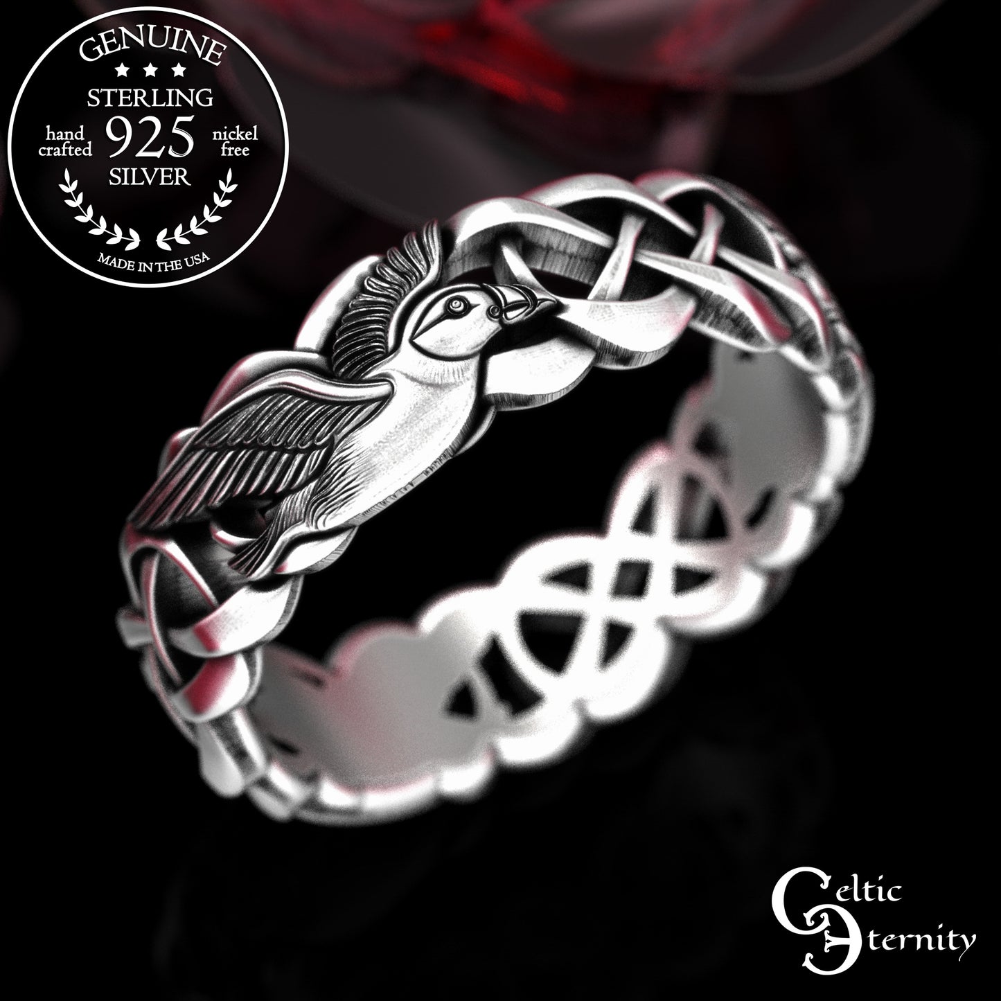 Women's Sterling Silver Puffins Wedding Band, 2122