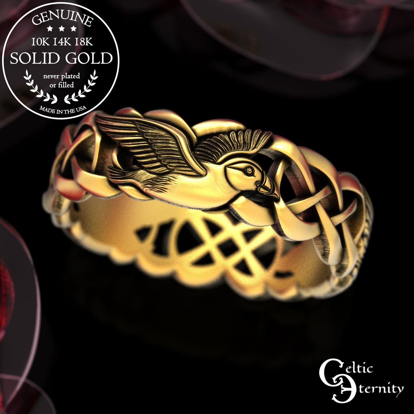 Women's Gold or Platinum Puffin Wedding Band, 2122