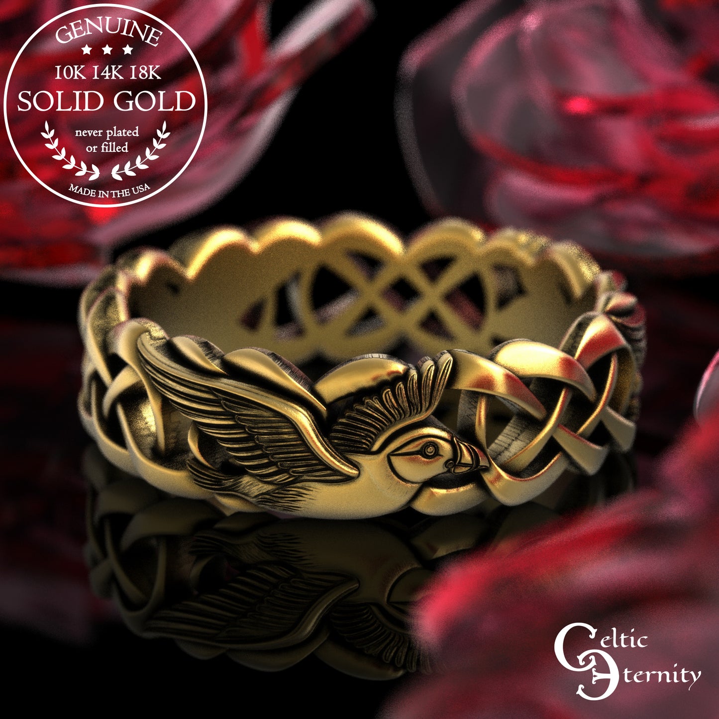 Women's Gold or Platinum Puffin Wedding Band, 2122