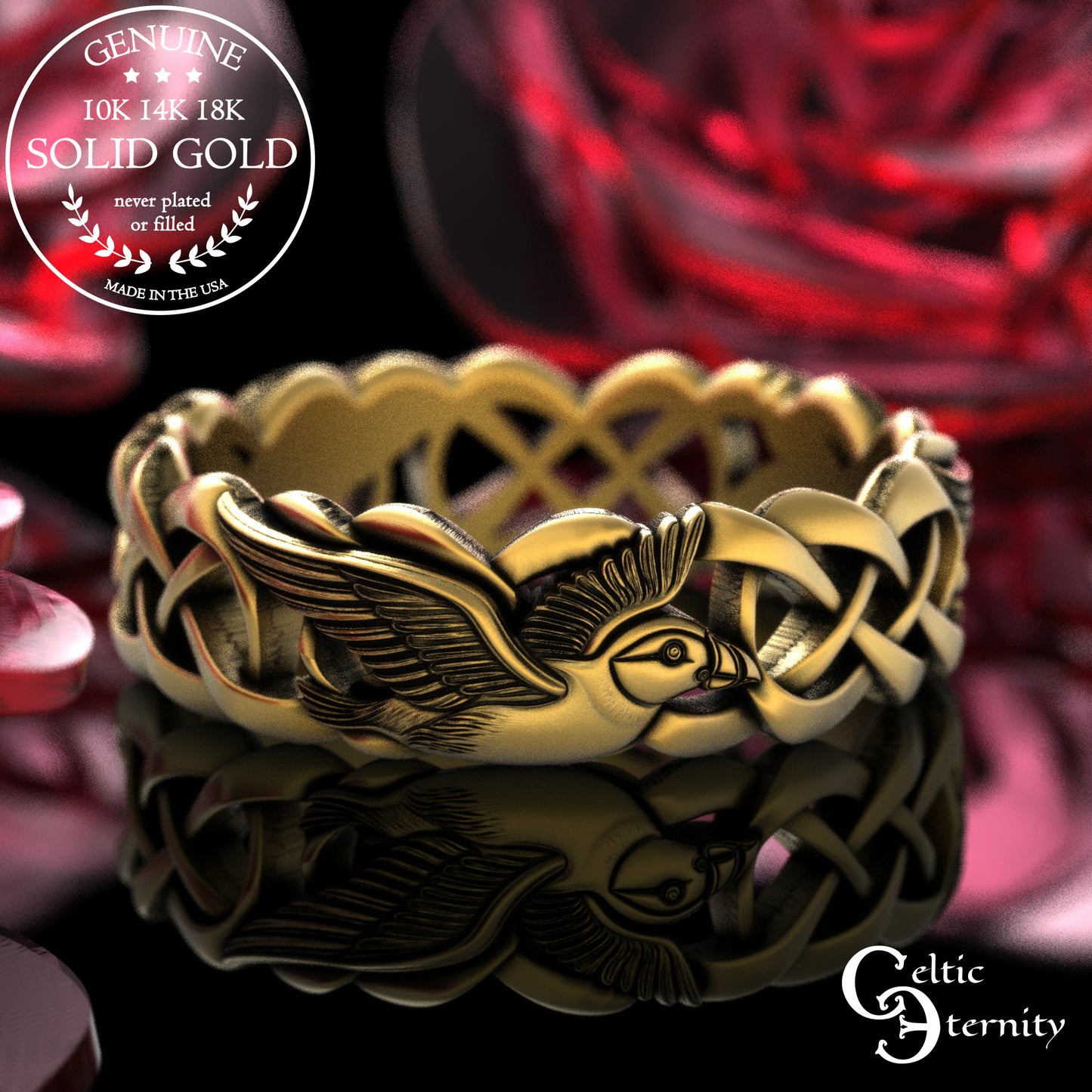 Women's Gold or Platinum Puffin Wedding Band, 2122