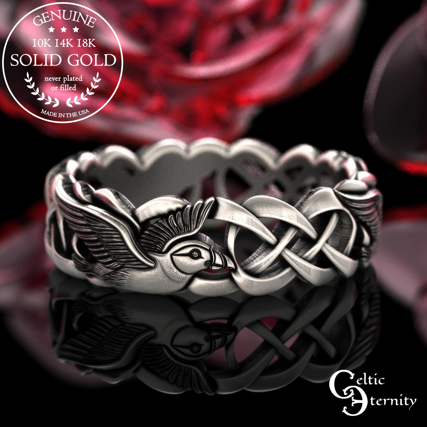 Women's Gold or Platinum Puffin Wedding Band, 2122