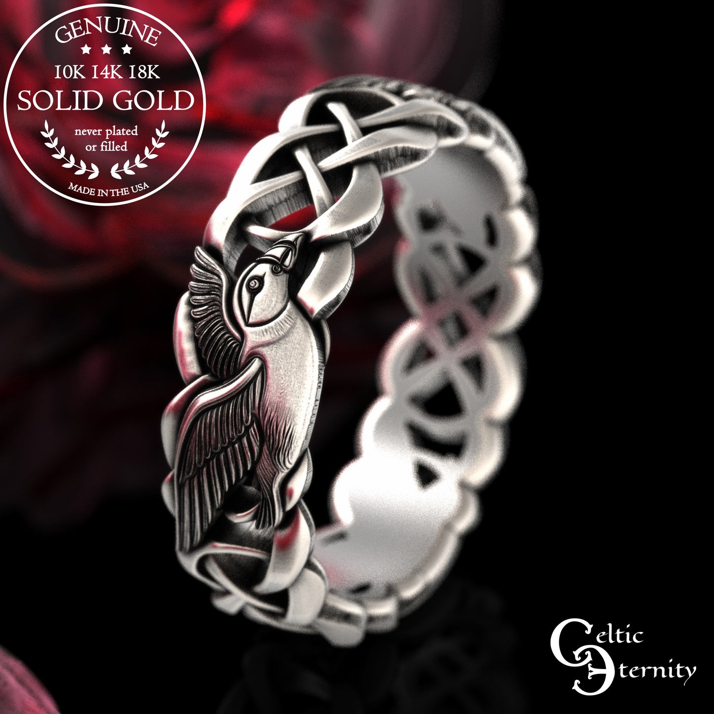 Women's Gold or Platinum Puffin Wedding Band, 2122