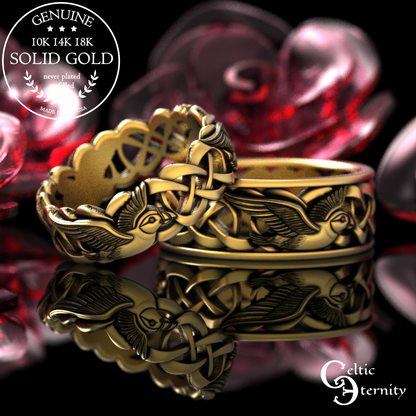 Women's Gold or Platinum Puffin Wedding Band, 2122