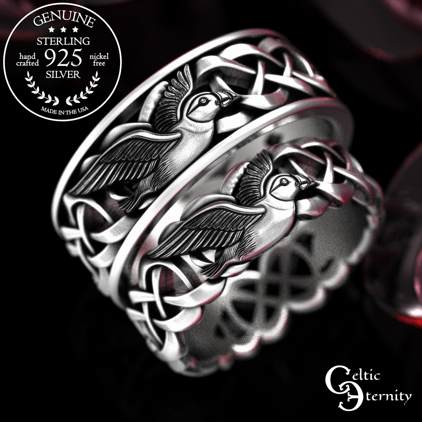 Sterling Matching Seabird Puffins Wedding Band Set, 2122 2123