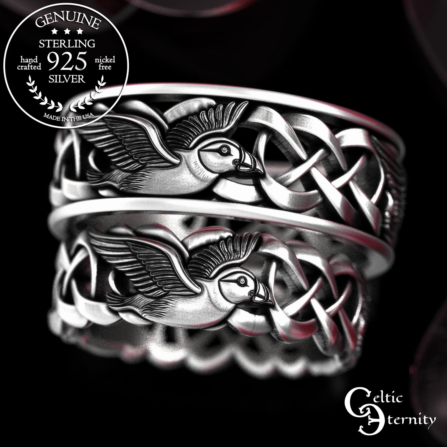 Sterling Matching Seabird Puffins Wedding Band Set, 2122 2123