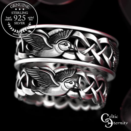 Sterling Matching Seabird Puffins Wedding Band Set, 2122 2123