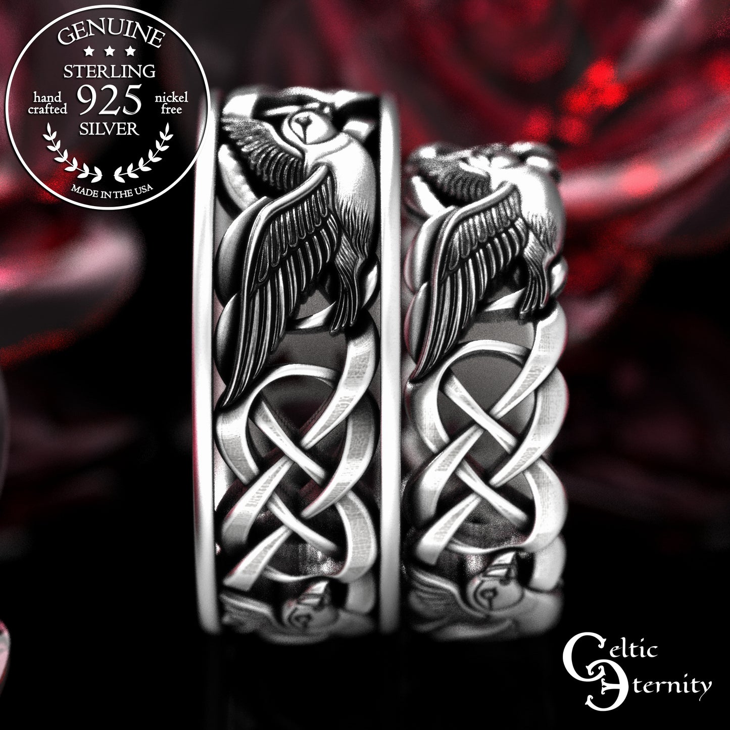 Sterling Matching Seabird Puffins Wedding Band Set, 2122 2123
