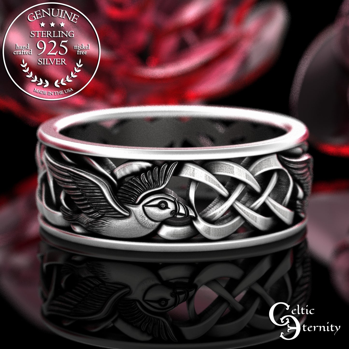 Men's Sterling Silver Puffins Wedding Band, 2123