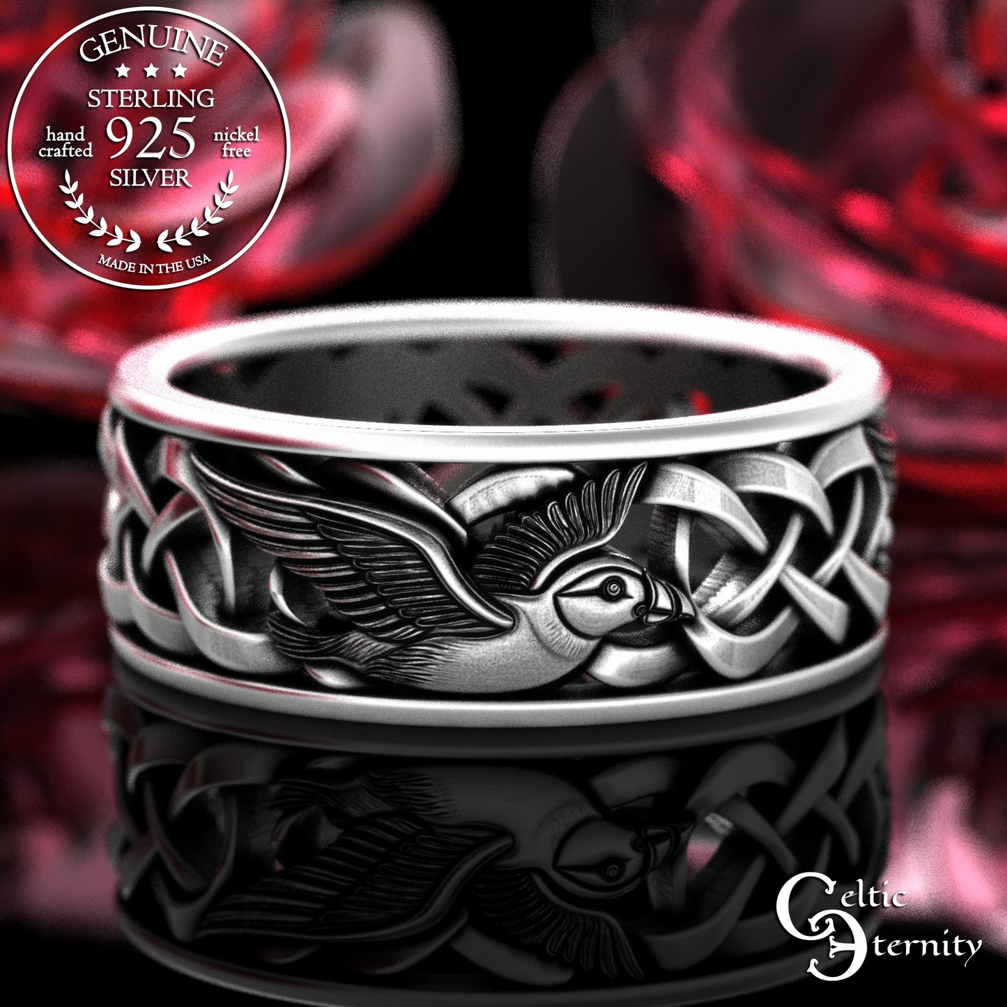 Sterling Matching Seabird Puffins Wedding Band Set, 2122 2123