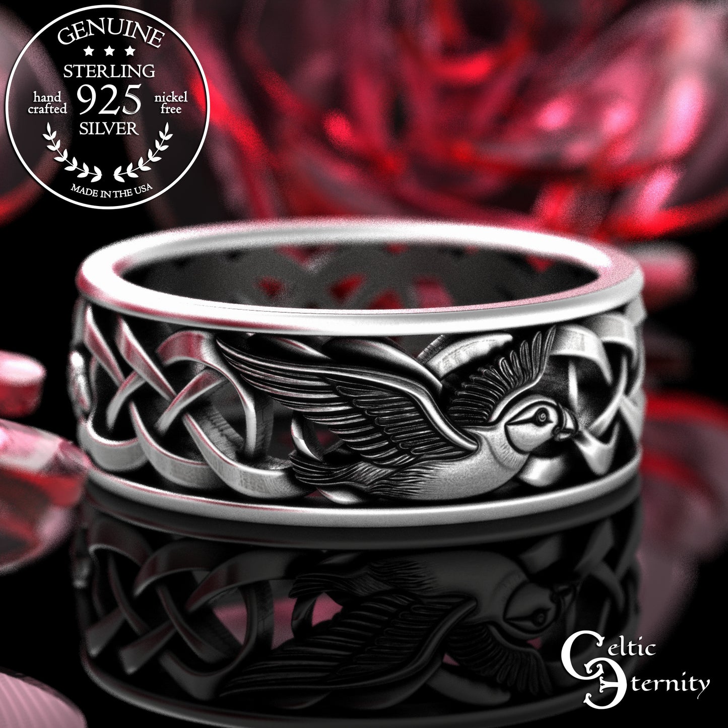 Men's Sterling Silver Puffins Wedding Band, 2123