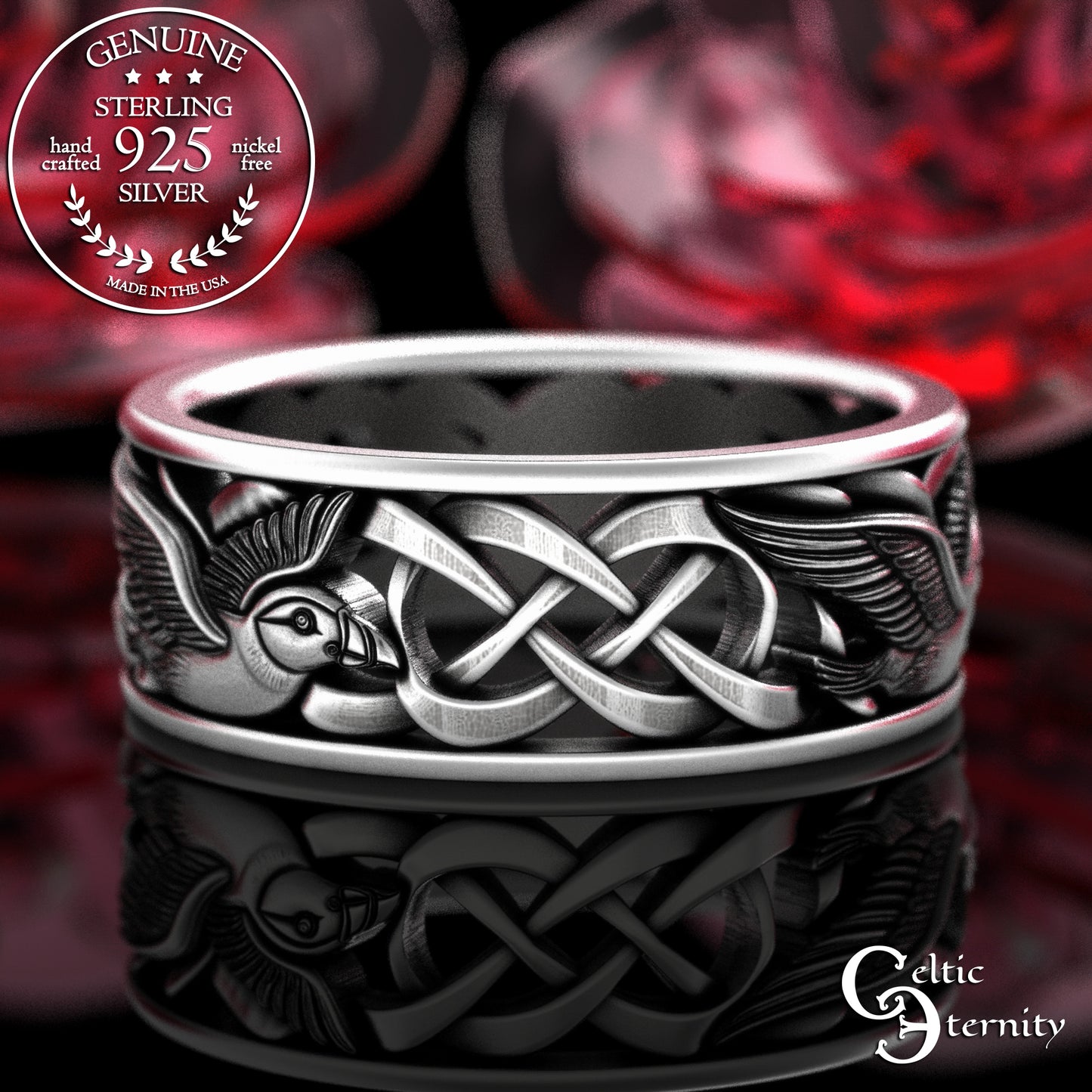 Sterling Matching Seabird Puffins Wedding Band Set, 2122 2123