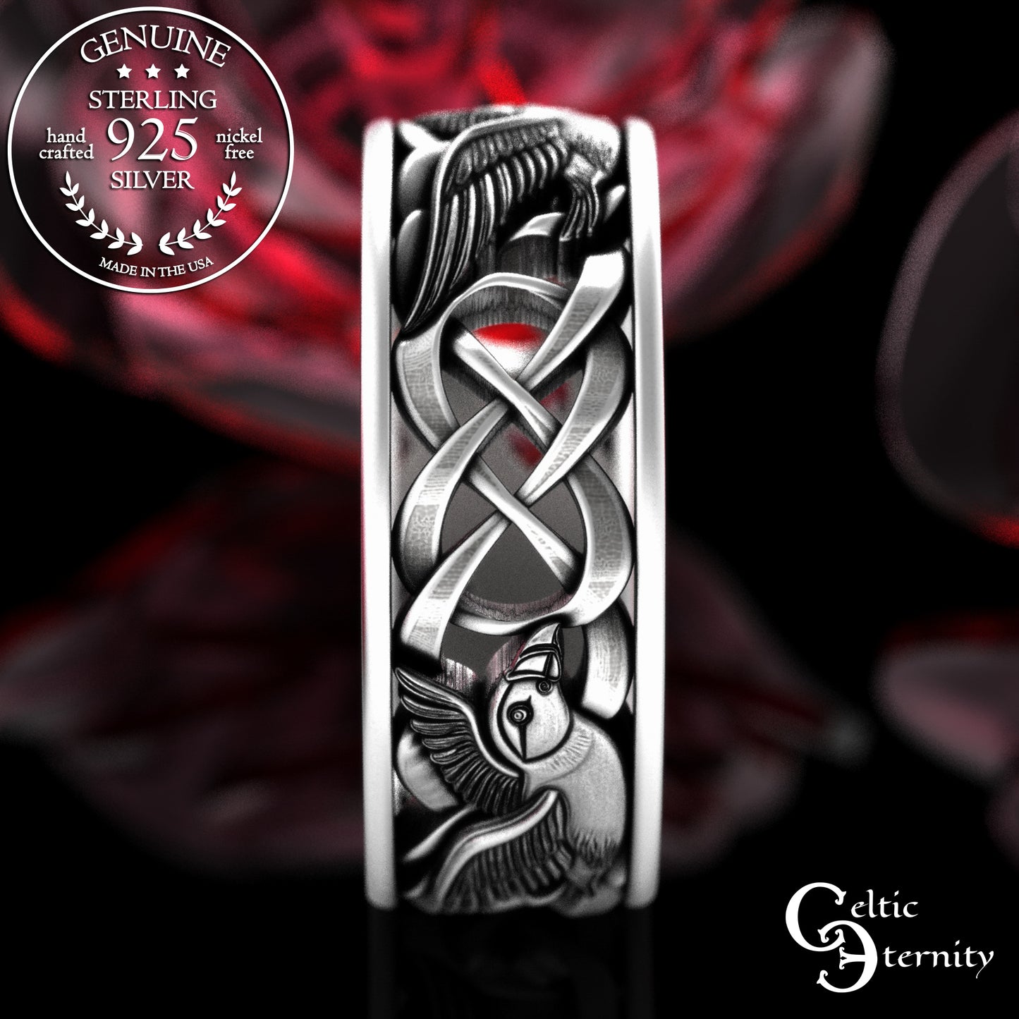 Men's Sterling Silver Puffins Wedding Band, 2123