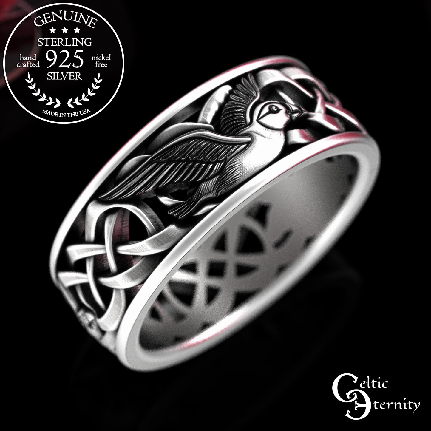 Men's Sterling Silver Puffins Wedding Band, 2123