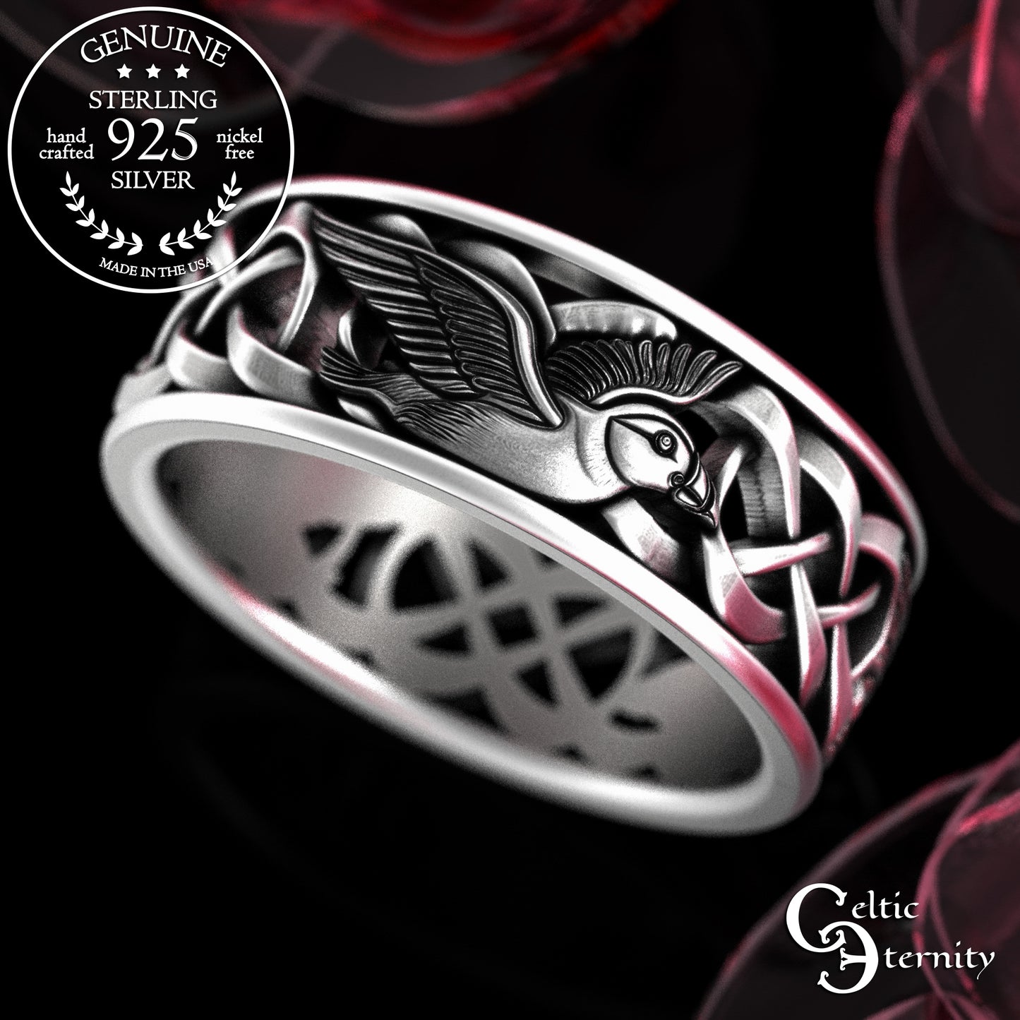 Men's Sterling Silver Puffins Wedding Band, 2123