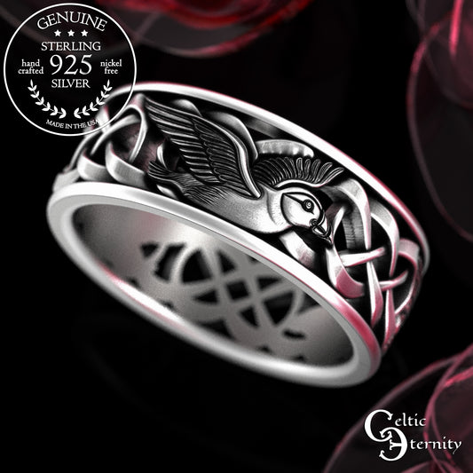 Men's Sterling Silver Puffins Wedding Band, 2123