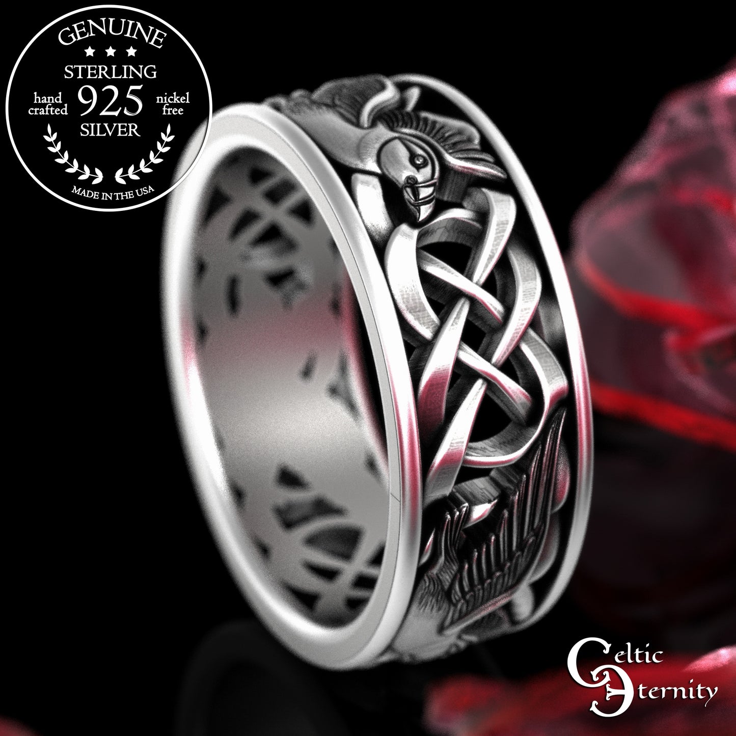 Men's Sterling Silver Puffins Wedding Band, 2123