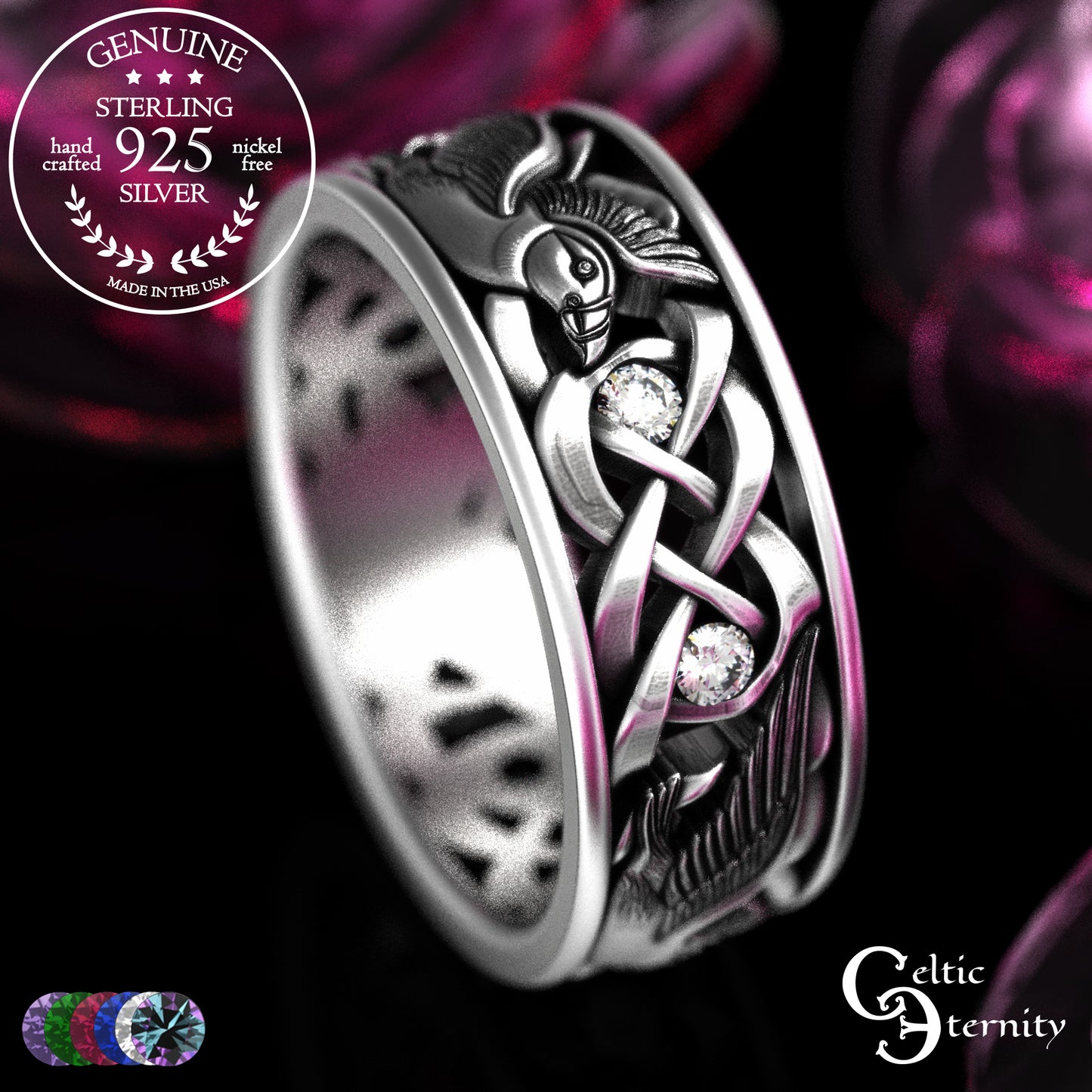 Men's Sterling Puffin Wedding Band with Emeralds, 2125