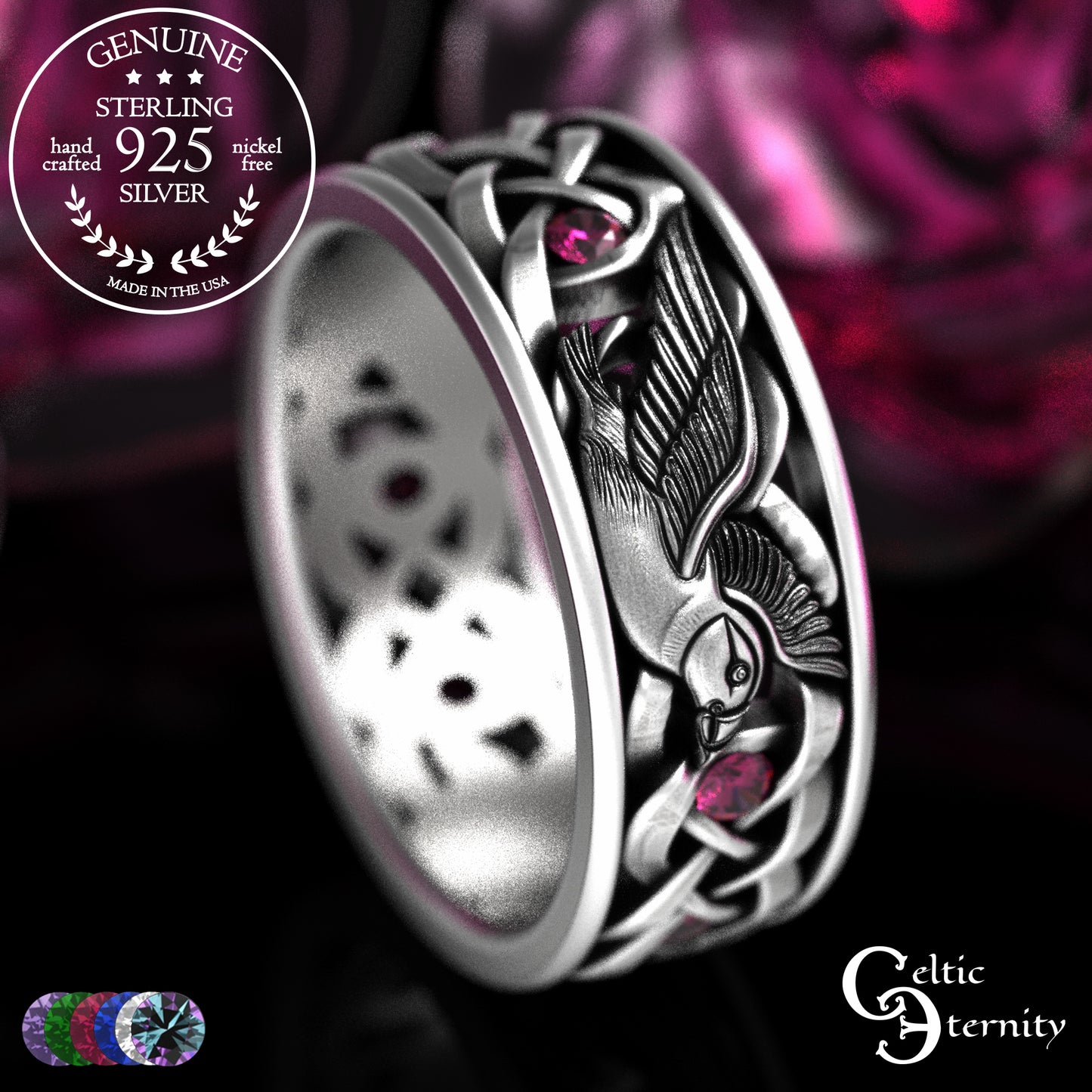 Men's Sterling Puffin Wedding Band with Emeralds, 2125