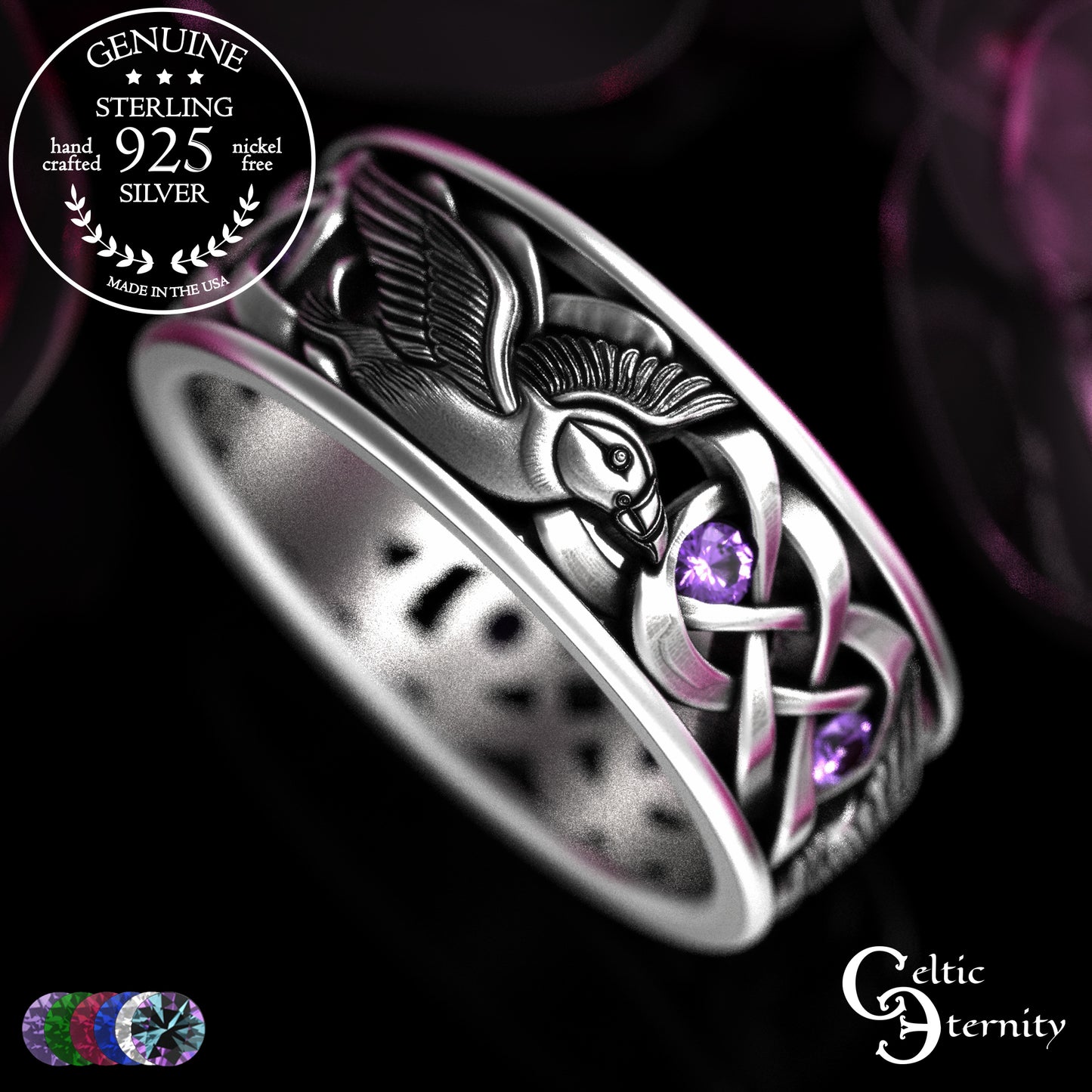Men's Sterling Puffin Wedding Band with Emeralds, 2125
