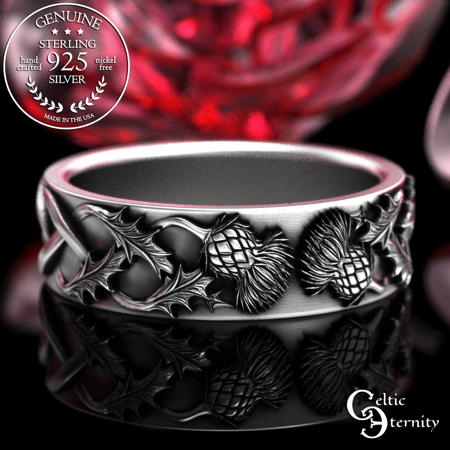 Sterling Woman's Celtic Thistle Wedding Band, 2126