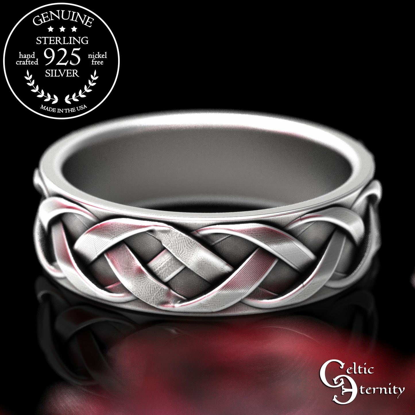 Sterling Scottish Thistle Blossom & Leaves Wedding Band Set - Matching Infinity Knotwork, 2126 2127