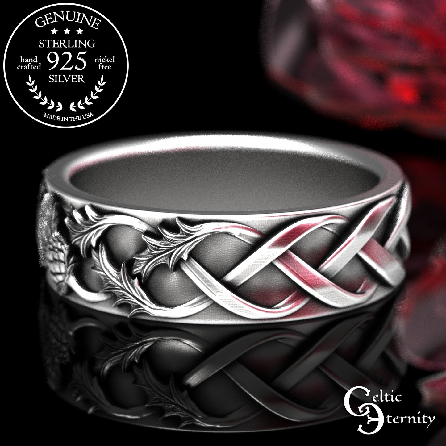 Sterling Woman's Celtic Thistle Wedding Band, 2126