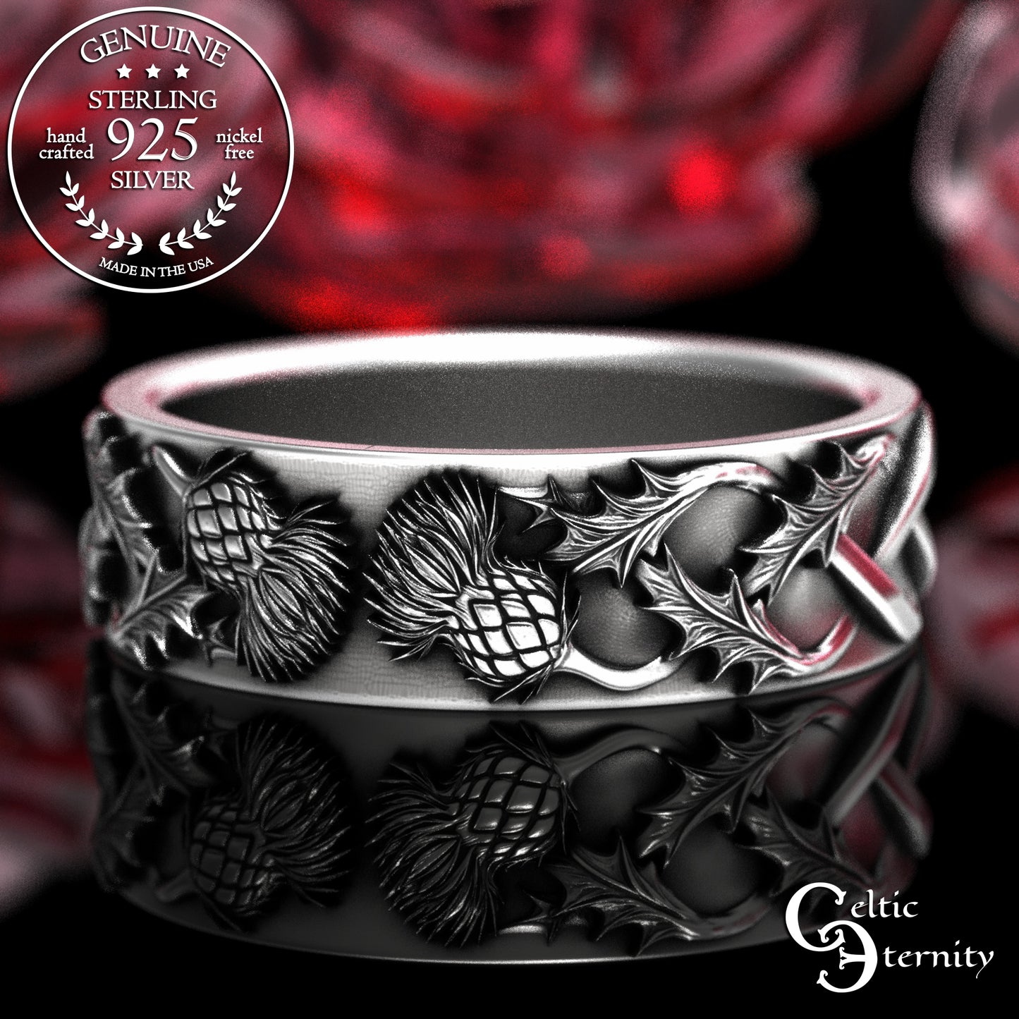 Sterling Woman's Celtic Thistle Wedding Band, 2126