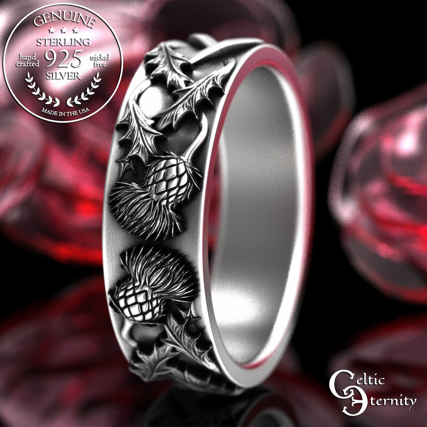 Sterling Woman's Celtic Thistle Wedding Band, 2126