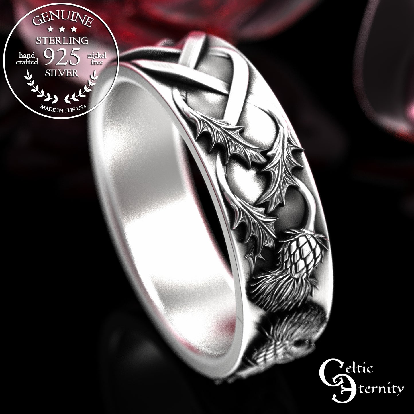 Sterling Woman's Celtic Thistle Wedding Band, 2126