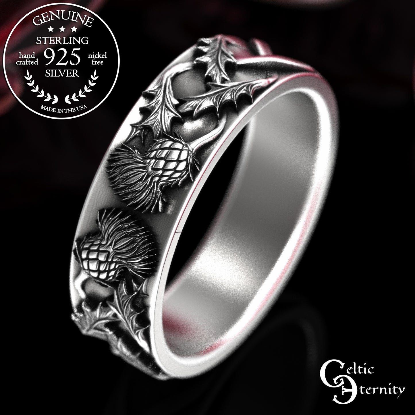 Sterling Woman's Celtic Thistle Wedding Band, 2126