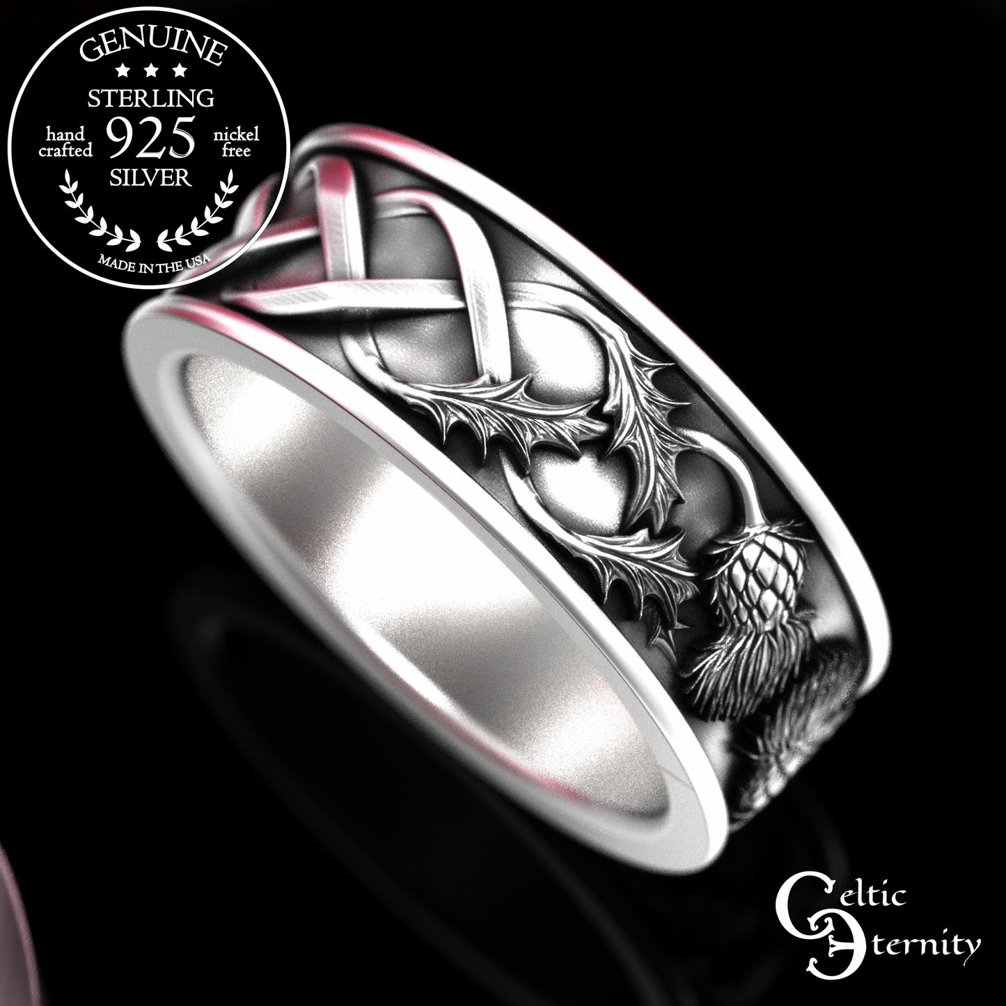 Sterling Silver Scottish Men's Thistle Wedding Band, 2127