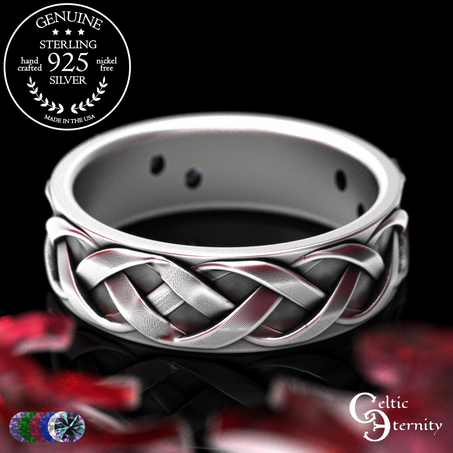 Sterling Woman's Irish Thistle Wedding Band with Alexandrites, 2128