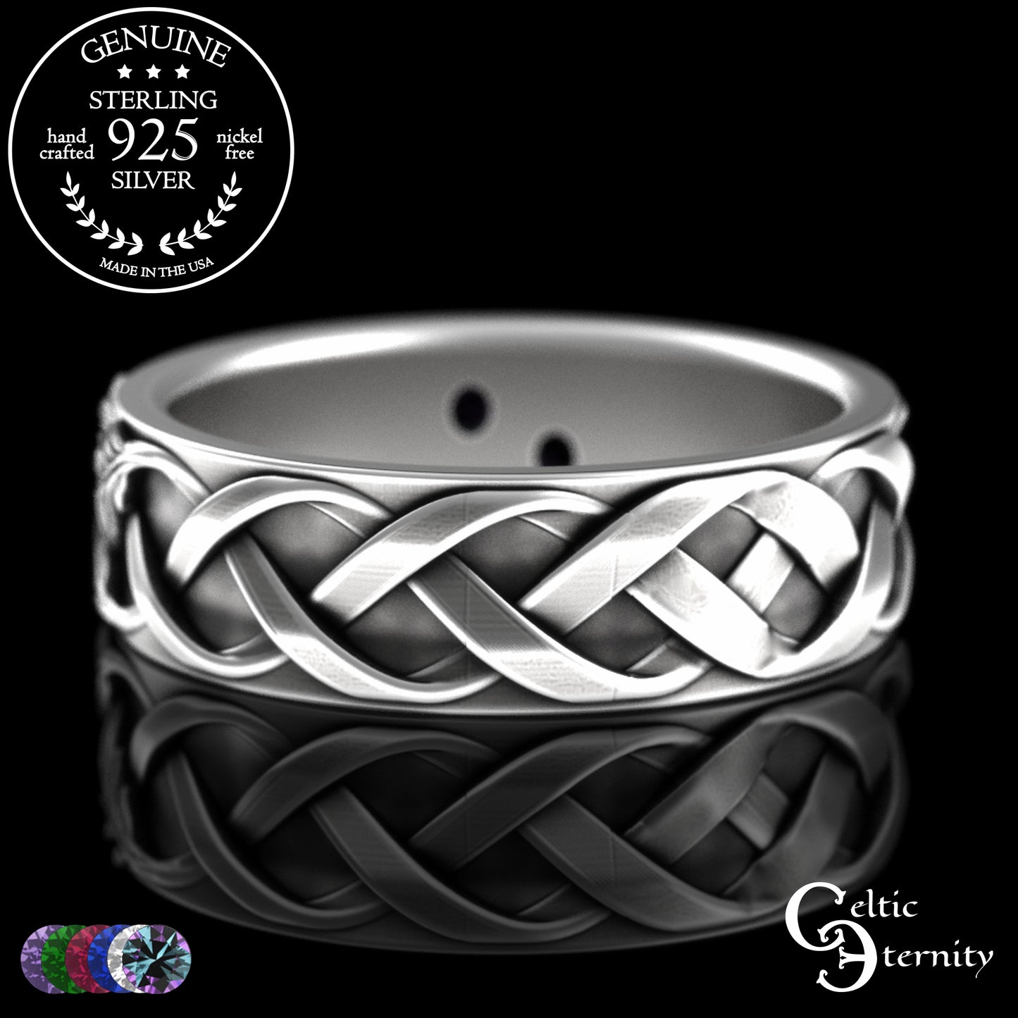 Sterling Scottish Thistle Bride & Groom Wedding Band Set with Emeralds, 2128 2129