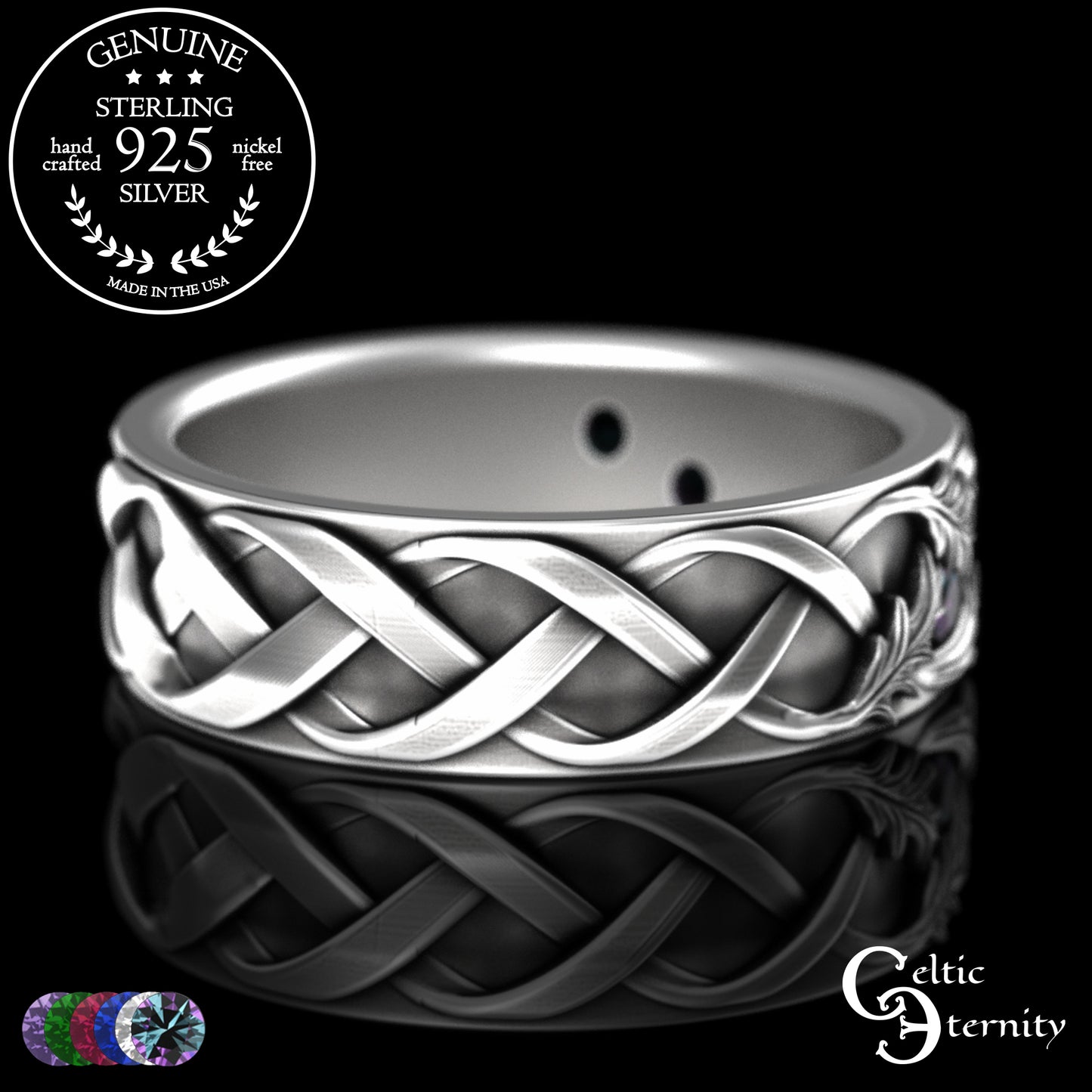 Sterling Woman's Irish Thistle Wedding Band with Alexandrites, 2128