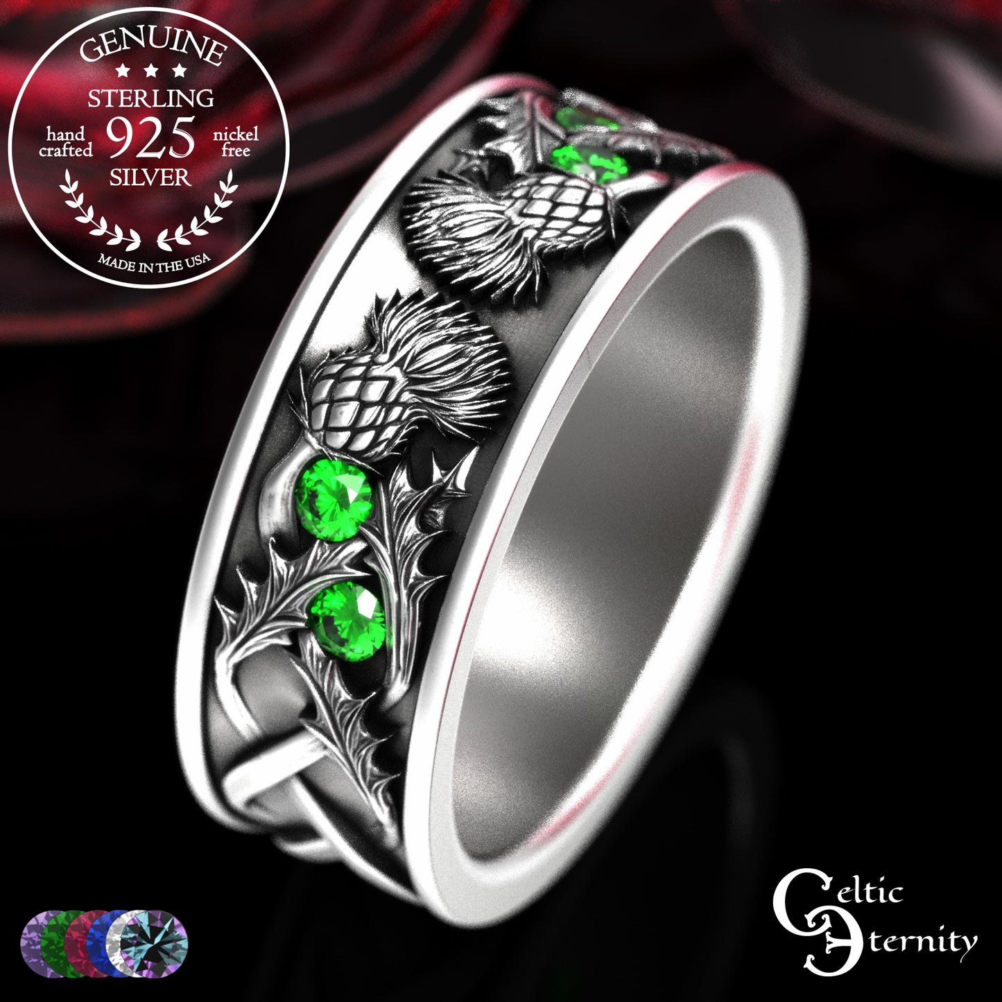 Sterling Men's Scottish Thistle Wedding Band with Amethyst, 2129