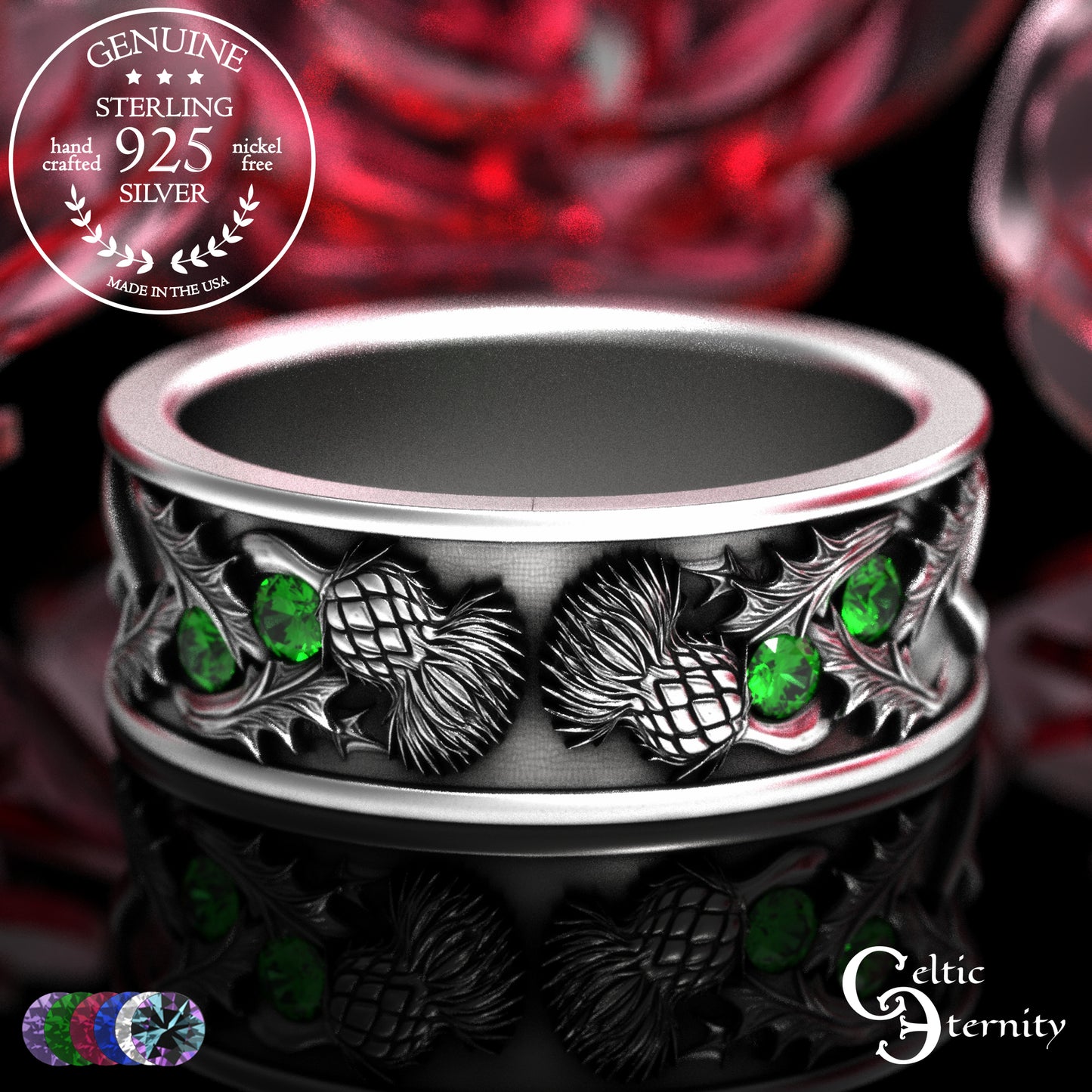Sterling Men's Scottish Thistle Wedding Band with Amethyst, 2129
