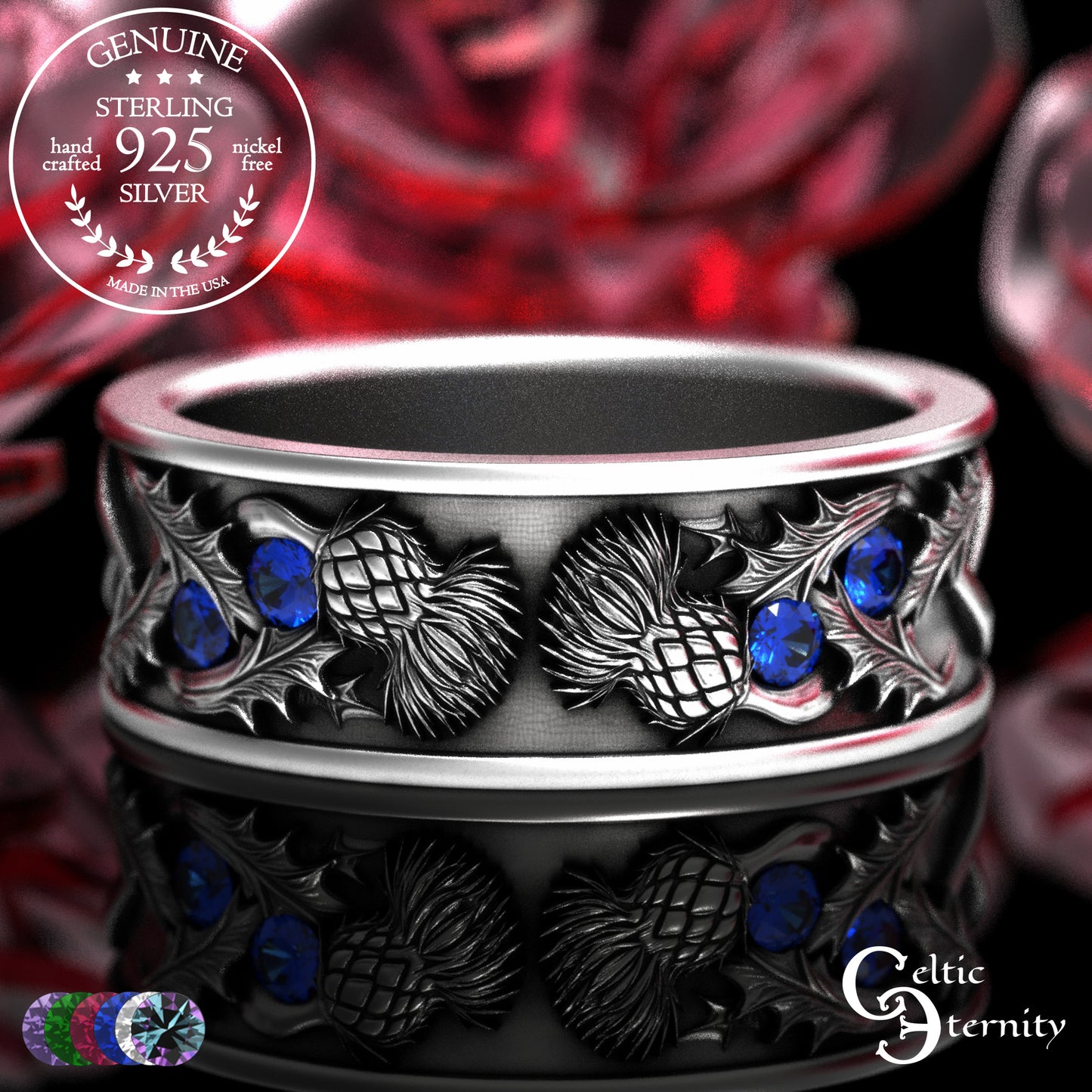 Sterling Men's Scottish Thistle Wedding Band with Amethyst, 2129