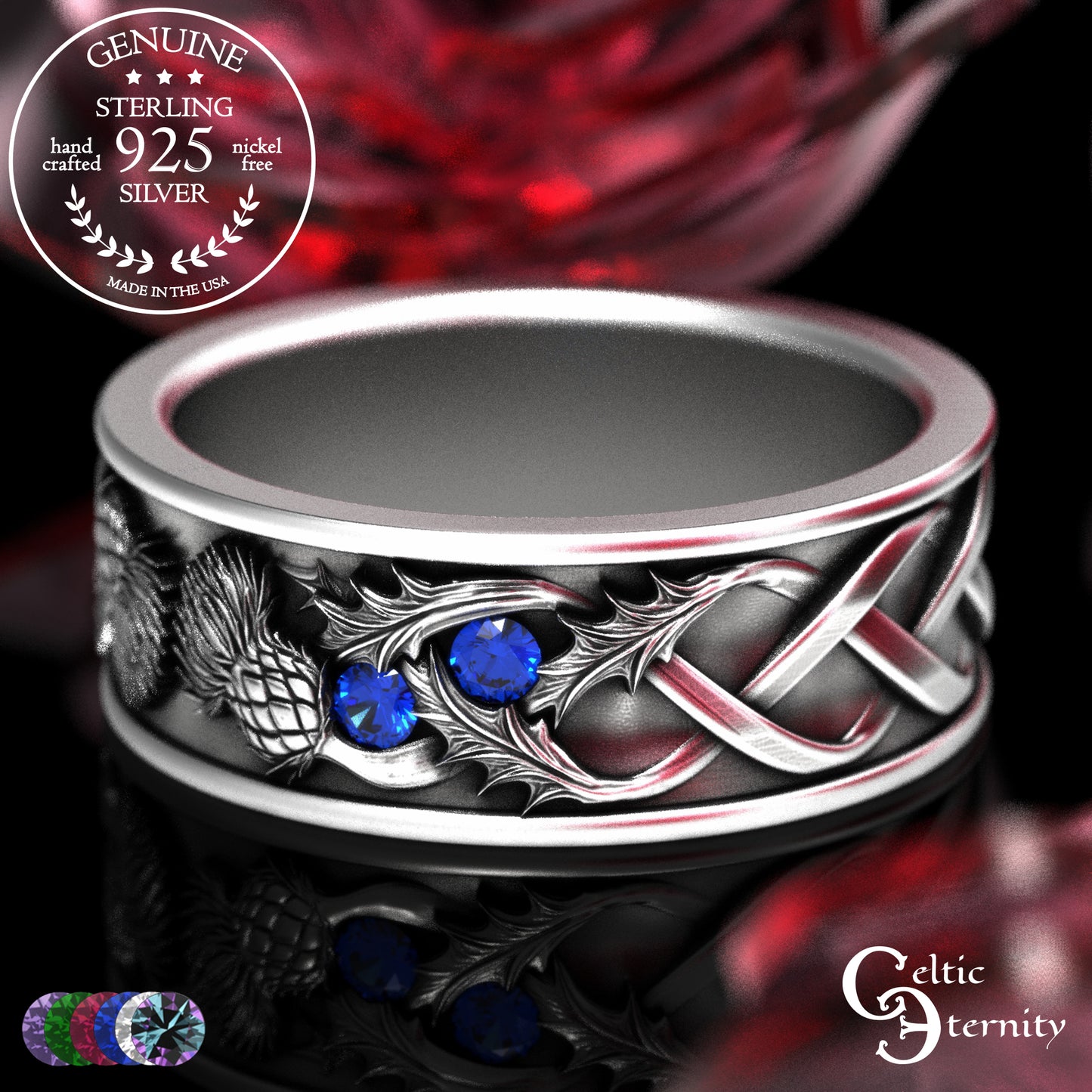 Sterling Men's Scottish Thistle Wedding Band with Amethyst, 2129