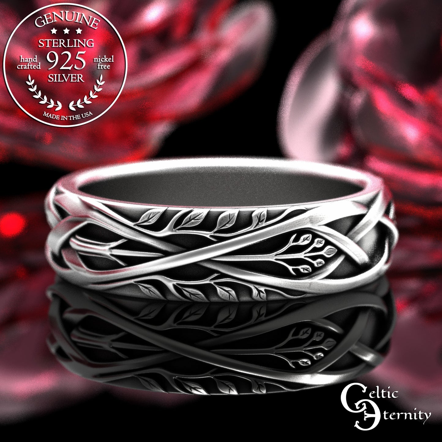 Sterling Irish Bride Forest Wedding Band, 2130
