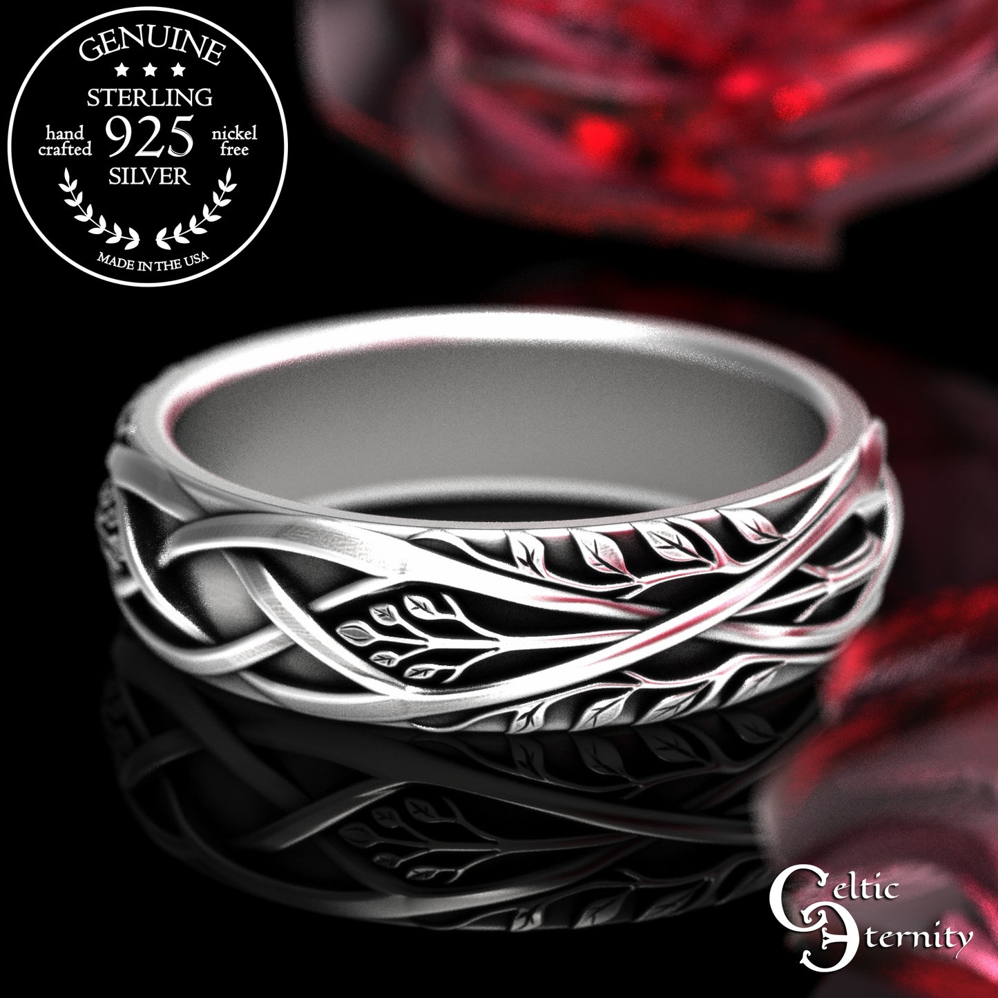 Sterling Irish Bride Forest Wedding Band, 2130