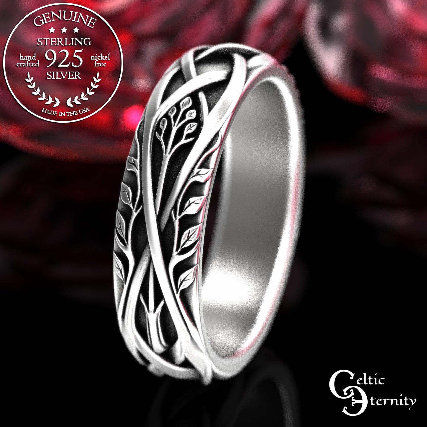 Sterling Irish Bride Forest Wedding Band, 2130